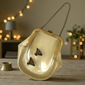 Vintage 1950s Rosenfeld Clear Draped Vinyl Evening Purse Bag Brass Insect Detail